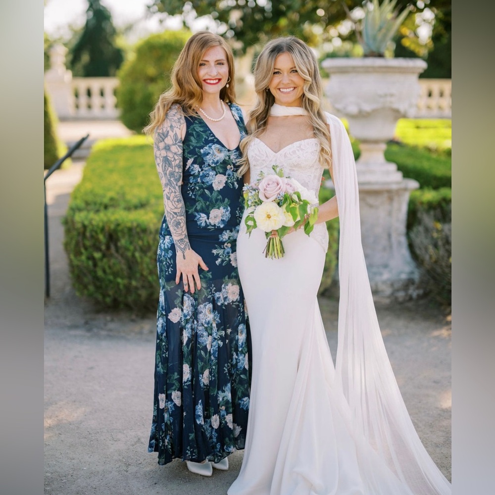 Plunge Godet Skirt Maxi Dress